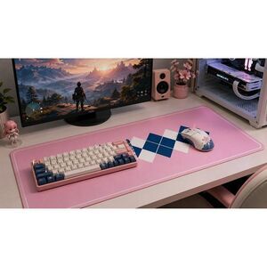 XL Pink Argyle Gaming Mouse Pad Desk Mat 35.5"x15.7" Non-Slip Stitched